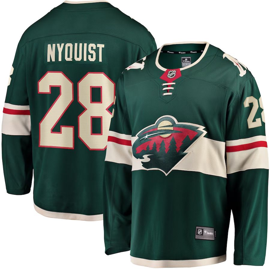 Men Minnesota Wild 28 Gustav Nyquist Fanatics Branded Green Home Breakaway NHL Jersey